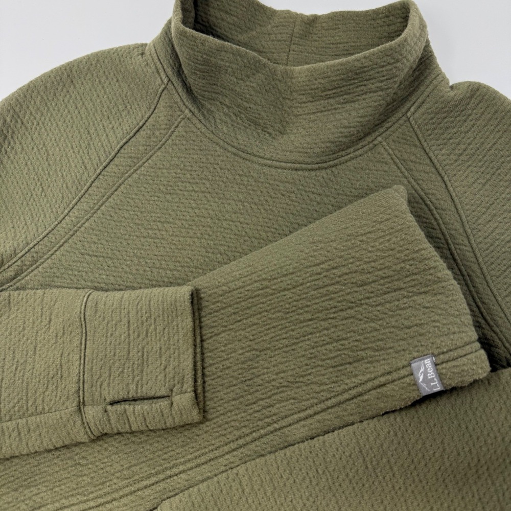 LL Bean Womens Medium Regular Quilted Funnel Neck Pullover Olive Green